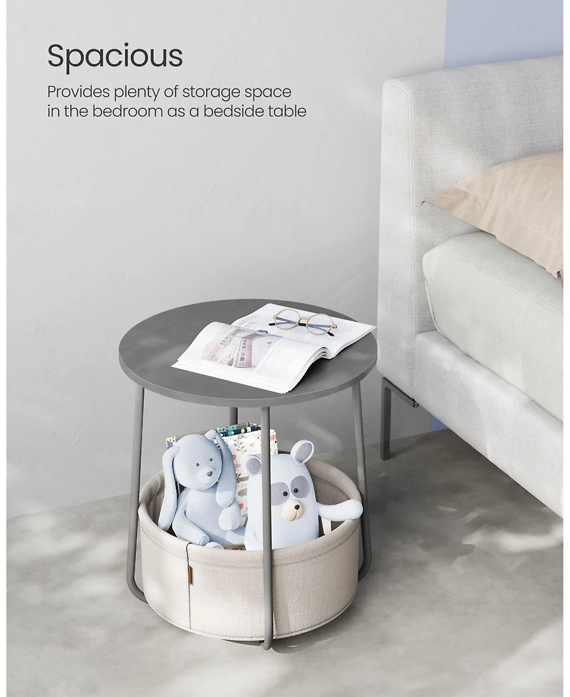 Slickblue Round Modern Nightstand with Fabric Basket