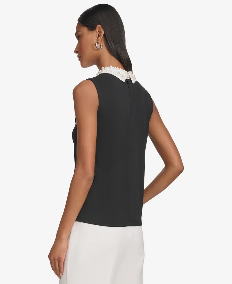 Karl Lagerfeld Paris Women's Embellished Collar Sleeveless Blouse