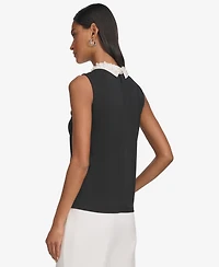 Karl Lagerfeld Paris Women's Embellished Collar Sleeveless Blouse