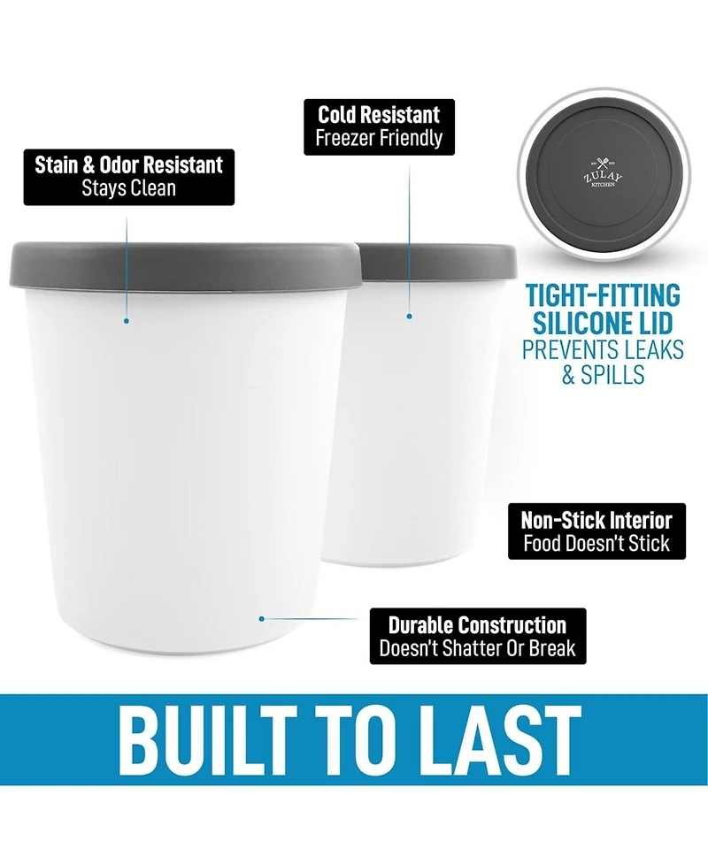 Ice Cream Containers For Homemade - Reusable Pint Container with Lids (2 Pack)