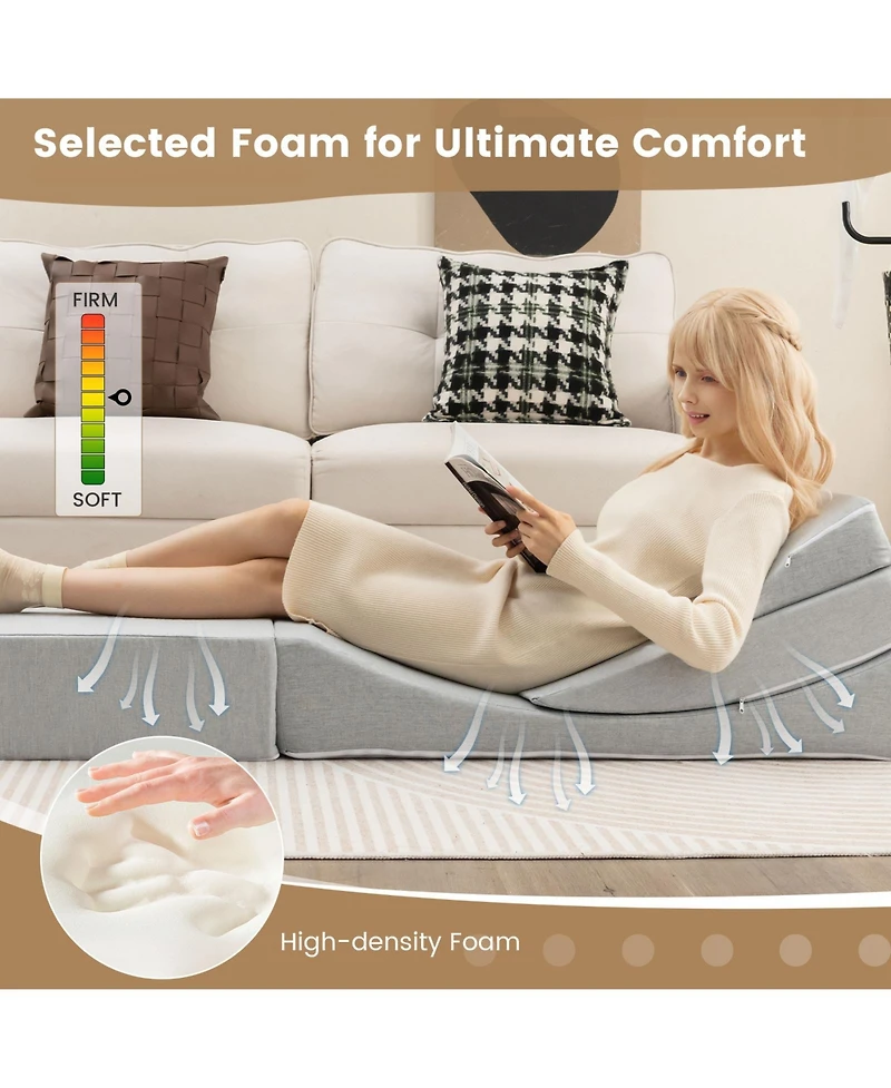 Sugift 4-in-1 Convertible Folding Sofa Bed with High-Density Foam