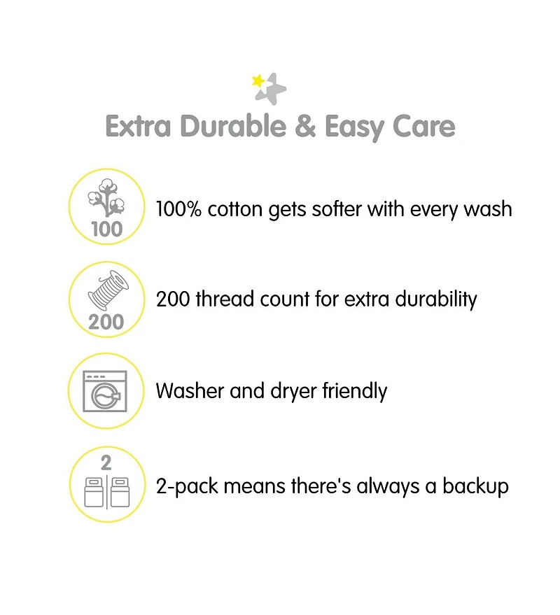 BreathableBaby Cotton Percale Fitted Sheet, For 52" x 28" Crib & Toddler Bed Mattress (2-Pack)