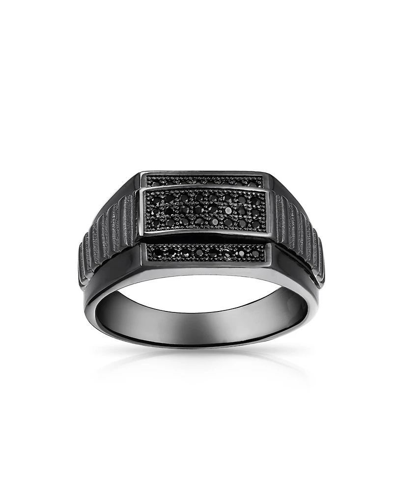 Bling Jewelry Geometric Micro Rectangle Black Cz Cubic Zirconia Statement Ring Sterling Silver Signet Championship