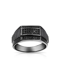 Bling Jewelry Geometric Micro Rectangle Black Cz Cubic Zirconia Statement Ring Sterling Silver Signet Championship