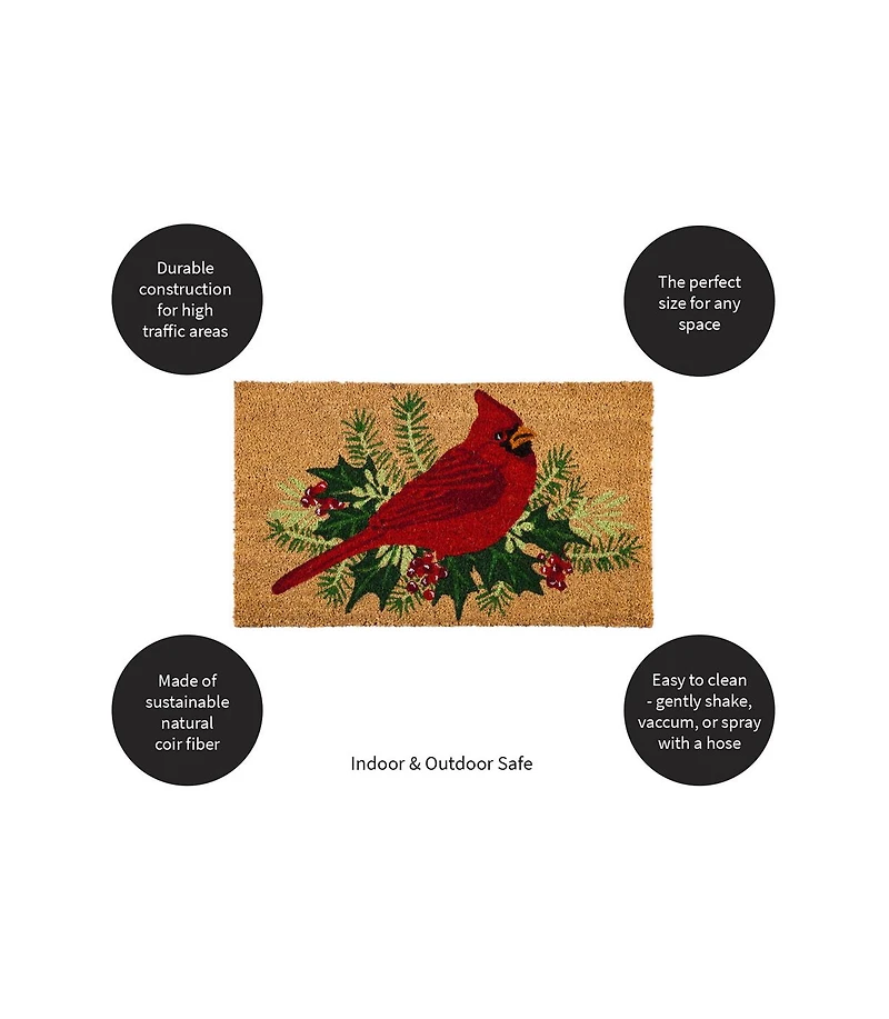 Evergreen Winter Cardinal Indoor Outdoor Natural Coir Doormat 1'4"x2'4" Brown