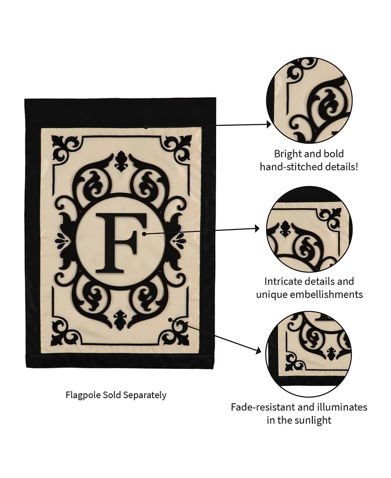 Evergreen Flag Cambridge Chic Letter F Monogram Applique Garden Flag - 12.5" Wide x 18" High