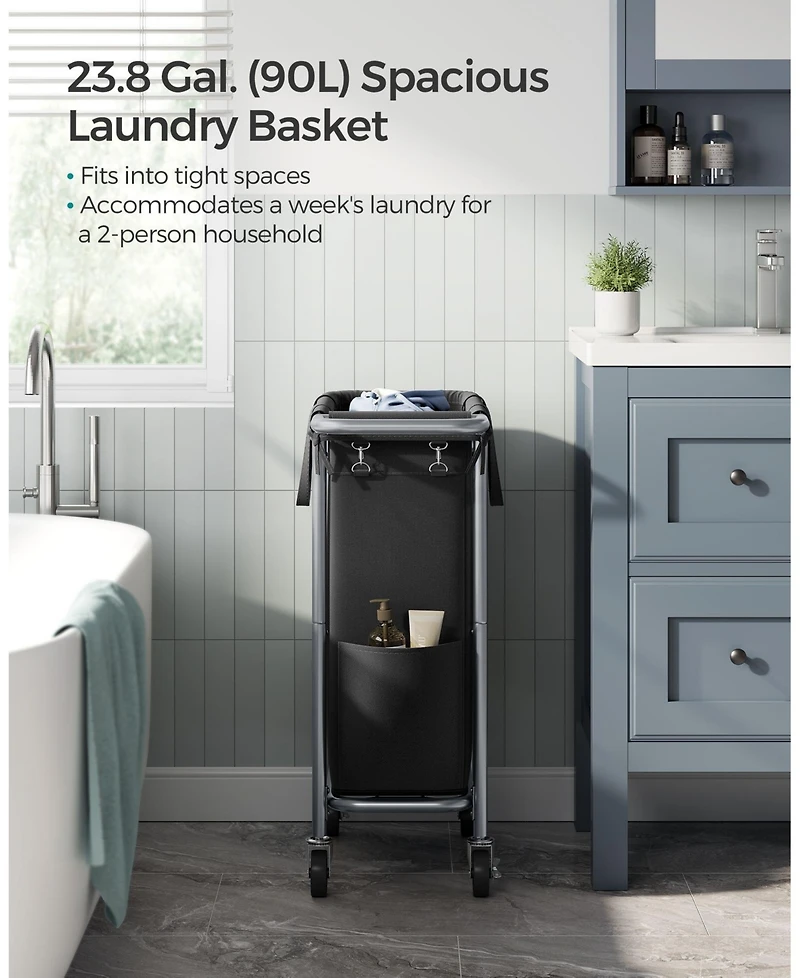 Slickblue Laundry Basket with Wheels, Rolling Hamper, emovable Liner, Steel Frame Handle, Blanket Storage