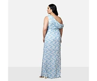 Rebdolls Women's Plus Size Forget Me Not Floral Asymmetrical Maxi Bodycon Dress