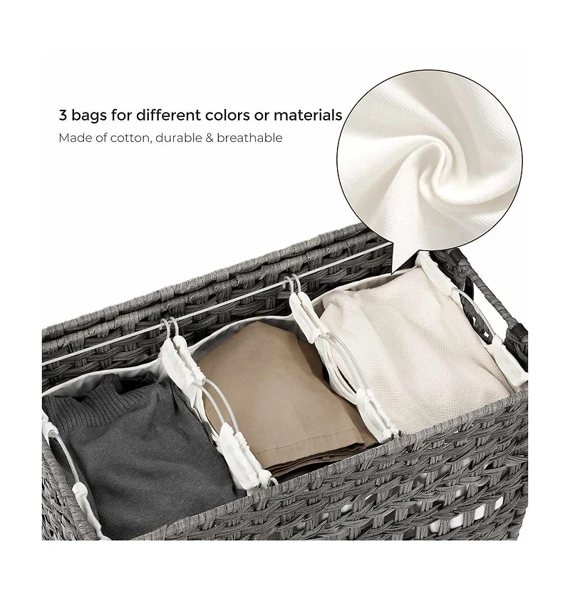 Slickblue Laundry Hamper With Wheels And 3 Removable Liner Bags