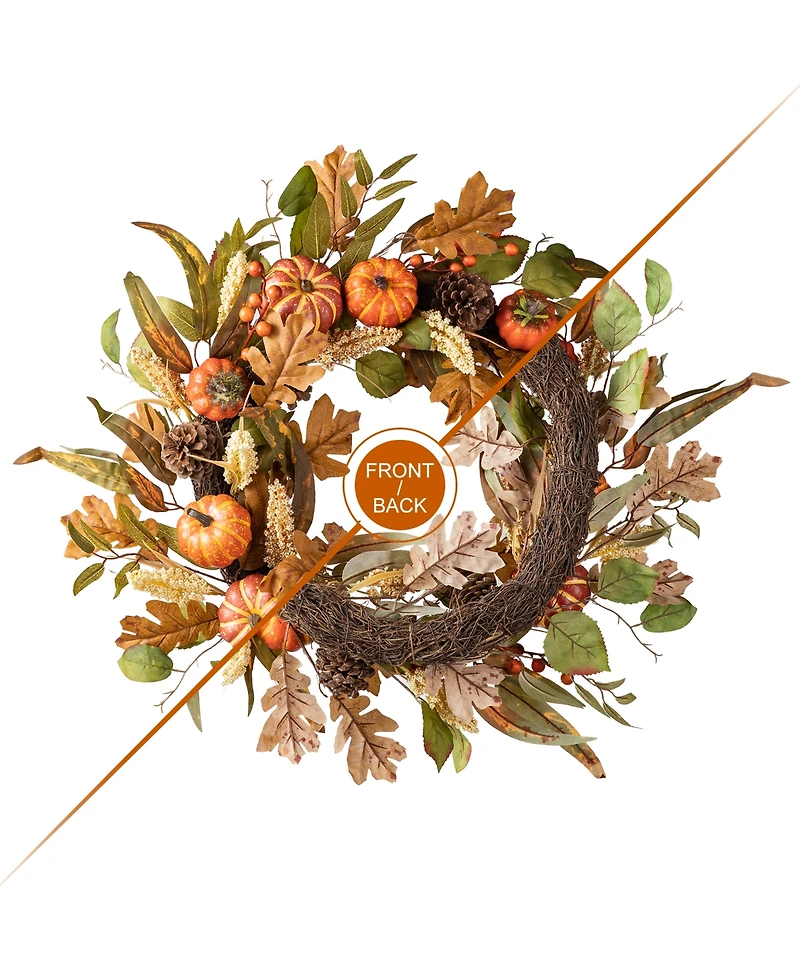 Glitzhome 24"D Fall Pumpkin Leaf Floral Wreath