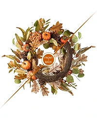 Glitzhome 24"D Fall Pumpkin Leaf Floral Wreath