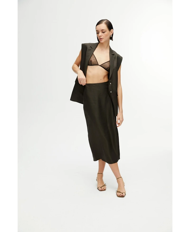 Nocturne Women's Midi Skirt with Back Slits