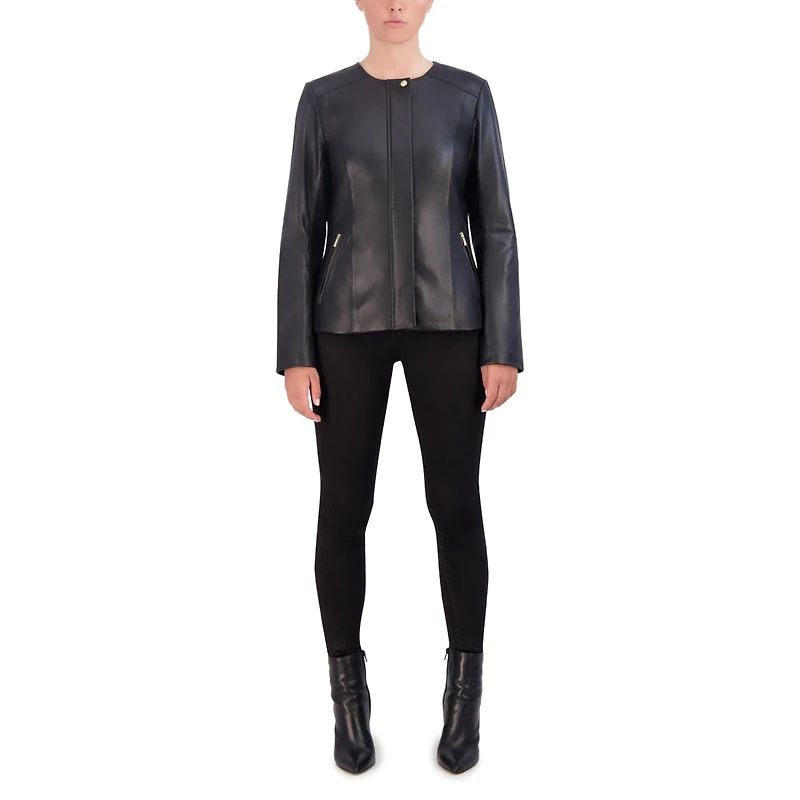 Cole Haan Women's Collarless Leather Jacket