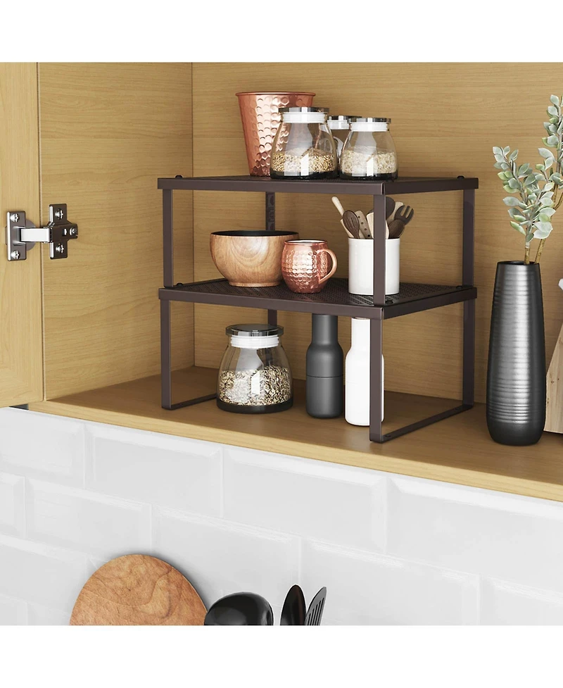 Slickblue Cabinet Shelf Organizer, Stackable, Expandable, Set of 2 Metal Kitchen Counter Shelves