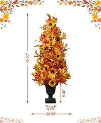 Glitzhome 48"H Fall Lighted Maple Leaf and Sunflower Urn Porch Tree with Timer