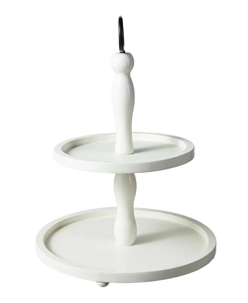 Glitzhome 18"H White Wood Double Tiered Tray