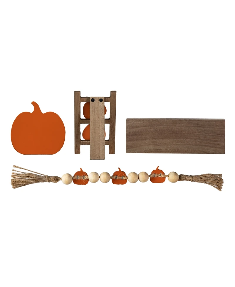 Glitzhome 10.75"L Set of 4 Fall Wooden Word Signs Tiered Tray Table Decor