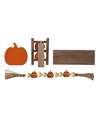 Glitzhome 10.75"L Set of 4 Fall Wooden Word Signs Tiered Tray Table Decor