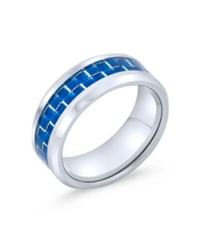 Bling Jewelry Opalescent Inlay Titanium Promise Band Ring Black Silver Tone 8mm