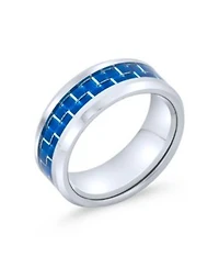 Bling Jewelry Opalescent Inlay Titanium Promise Band Ring Black Silver Tone 8mm