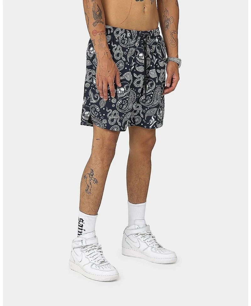 Saint Morta Men's Paisley Skulls Beach Shorts