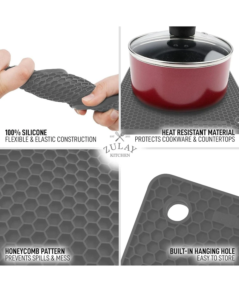 Zulay Kitchen 4 Pack Non-Slip Silicone Trivet Mat Set