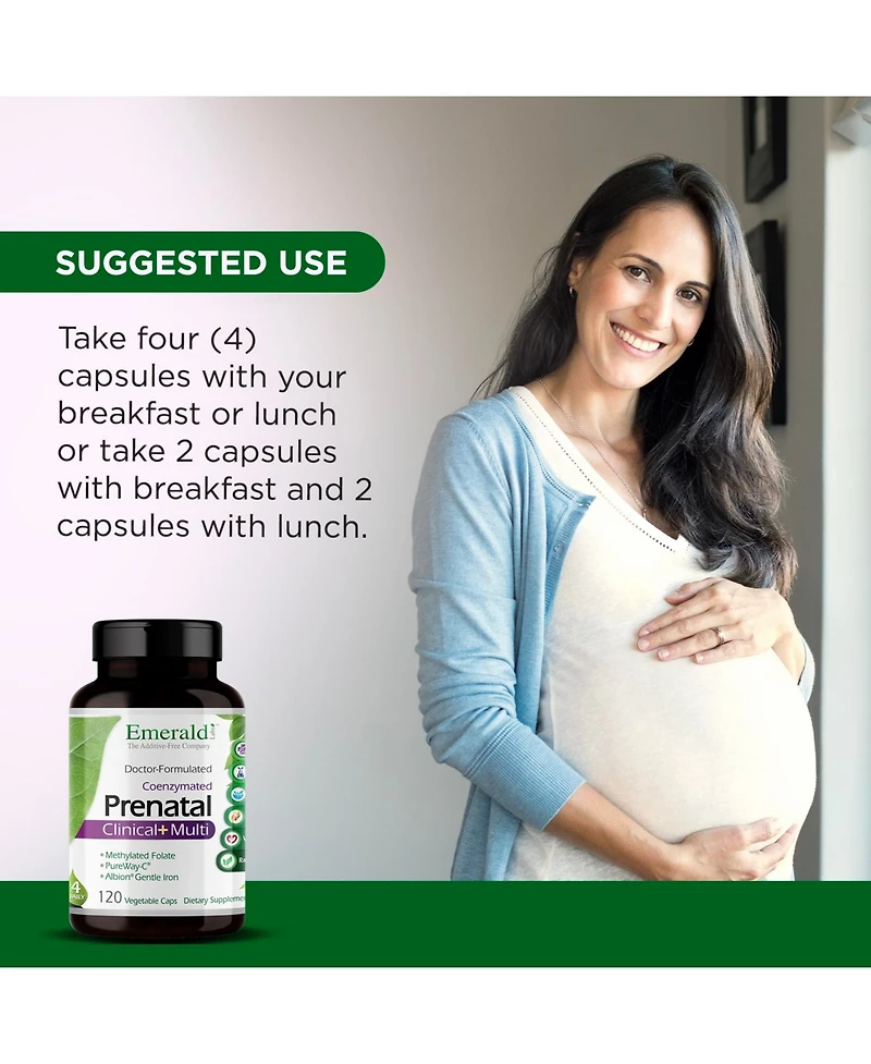 Emerald Labs Prenatal Clinical+ Multi - Clinical 4-Daily with Coenzymated B s, Additional Methylated Folic Acid and Gentle Iron for Pregnant Women