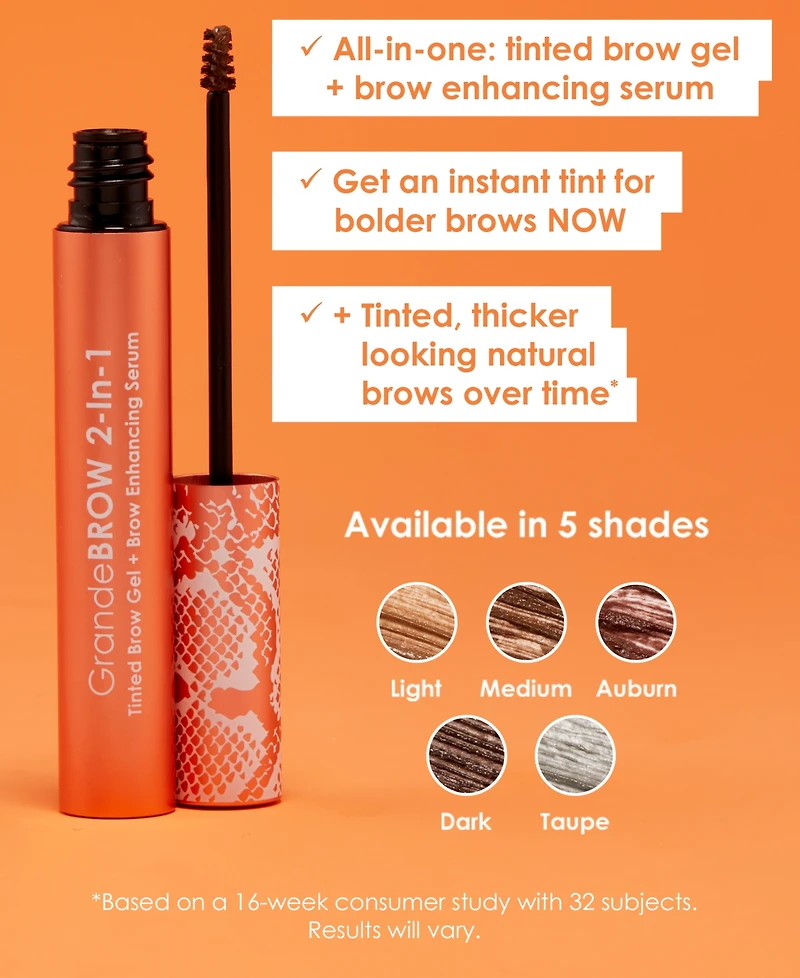 Grande Cosmetics Travel-Size GrandeBROW 2-In-1 Tinted Brow Gel + Enhancing Serum, 0.02 oz.
