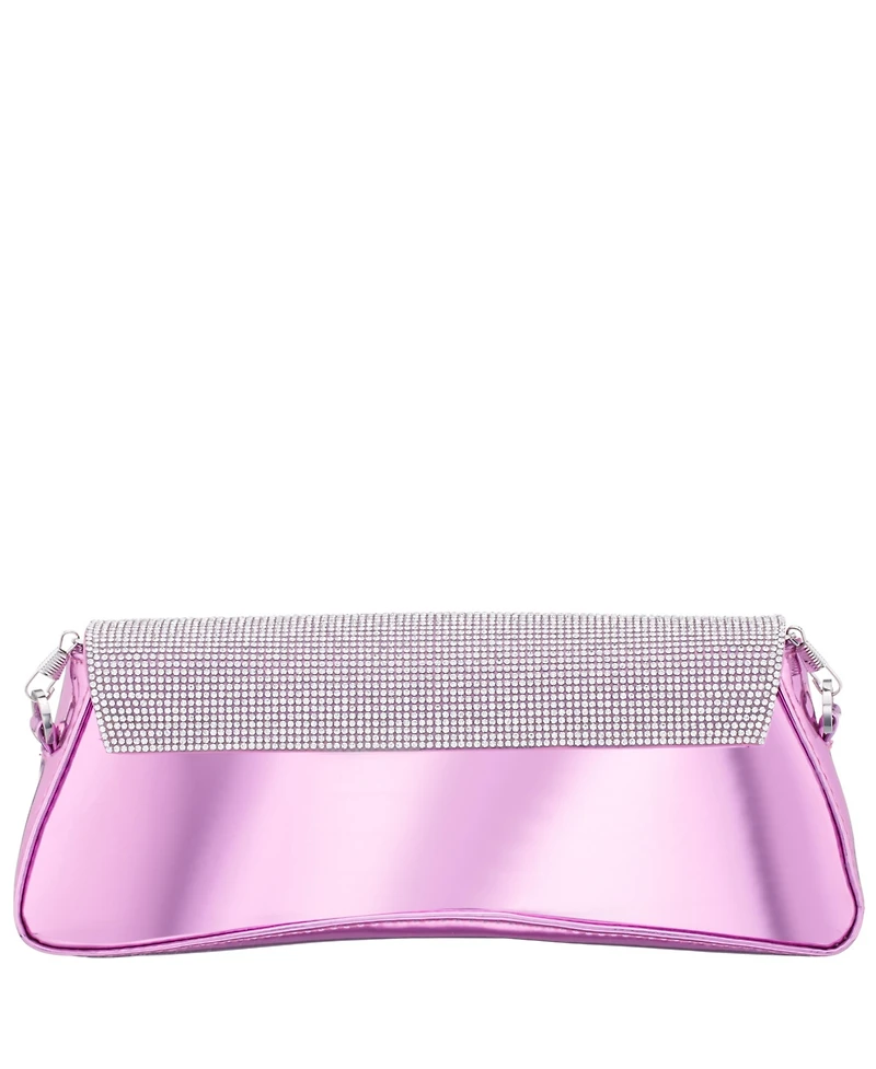 Nina Crystal Flap Mirror Metallic Patent Clutch Bag