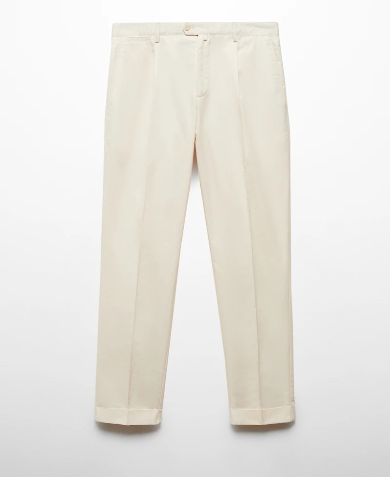 Mango Men's Pleated Cotton Linen Trousers
