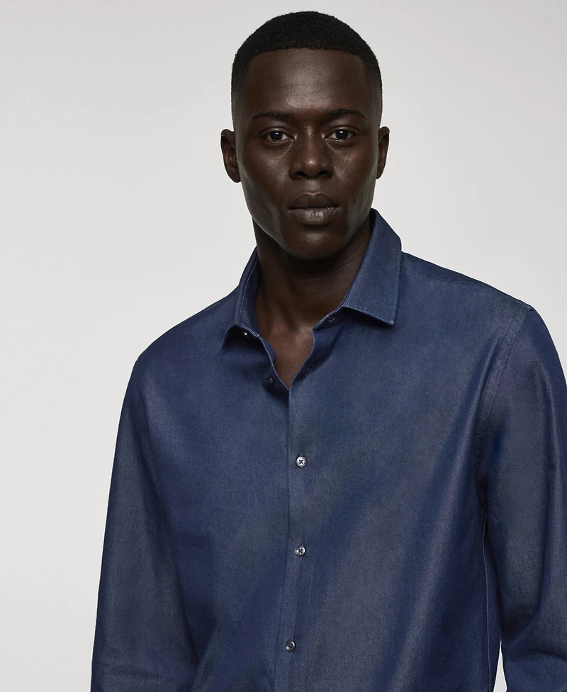 Mango Men's Regular-Fit Cotton Chambray Shirt