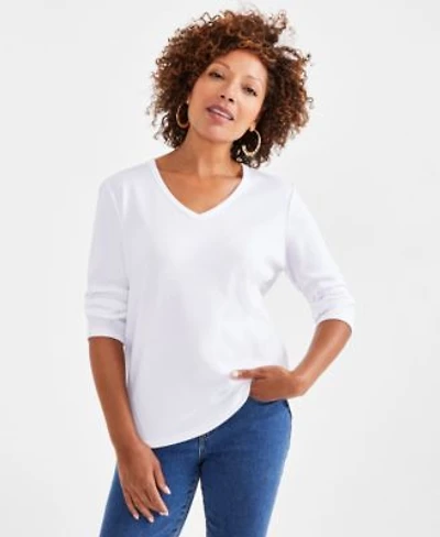 Womens Cotton 3 4 Sleeve V Neck Tee Pxs 4x Created For Macys