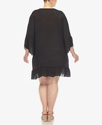 White Mark Plus Sheer Embroidered Knee Length Cover Up Dress