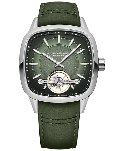 Raymond Weil Men's Swiss Automatic Freelancer Green Leather Strap Watch 40mm