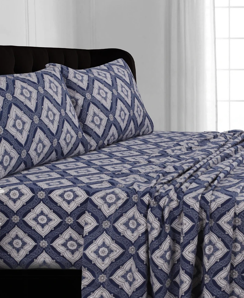 Tribeca Living Flannel Damask Printed Extra Deep Pocket Sheet Set