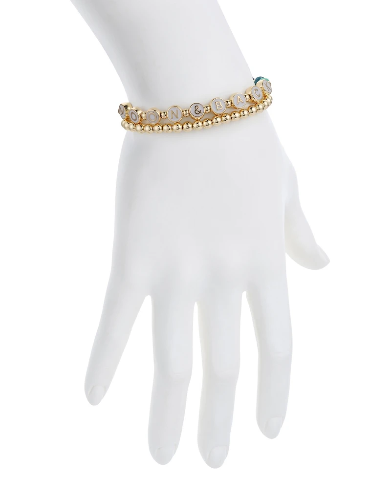 Unwritten Multi Blue Quartz Moon Back Stone and Beaded Stretch Bracelet Set