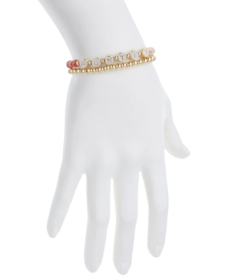 Unwritten Multi Pink Quartz Auntie Stone and Beaded Stretch Bracelet Set