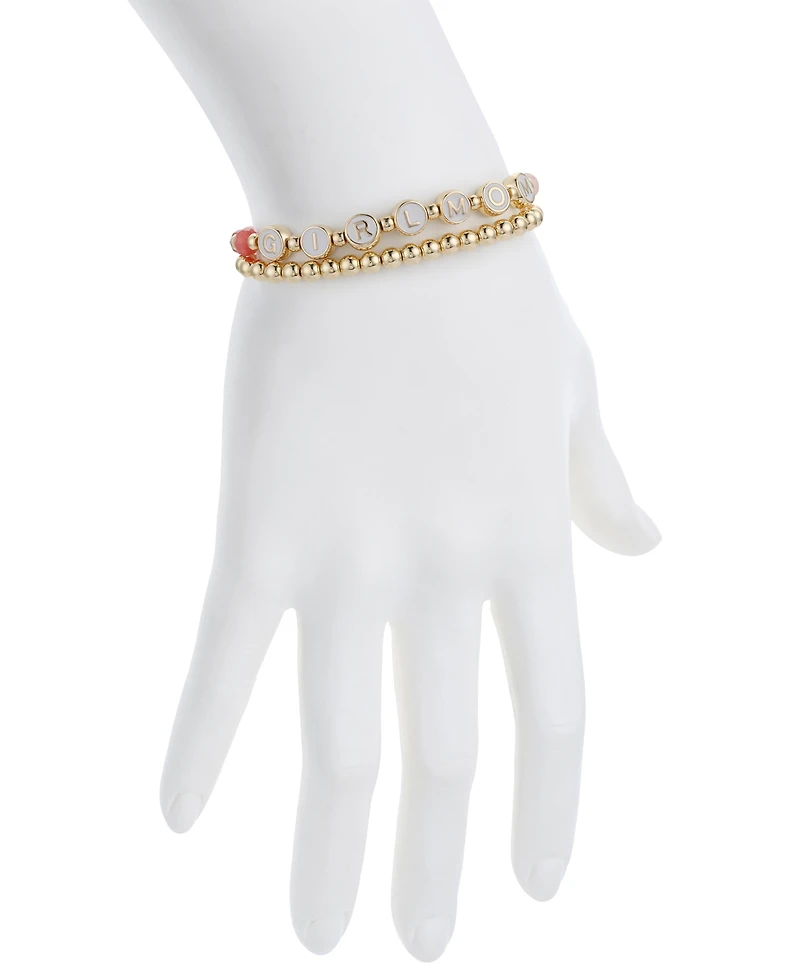 Unwritten Multi Pink Quartz Girl Mom Stone and Beaded Stretch Bracelet Set