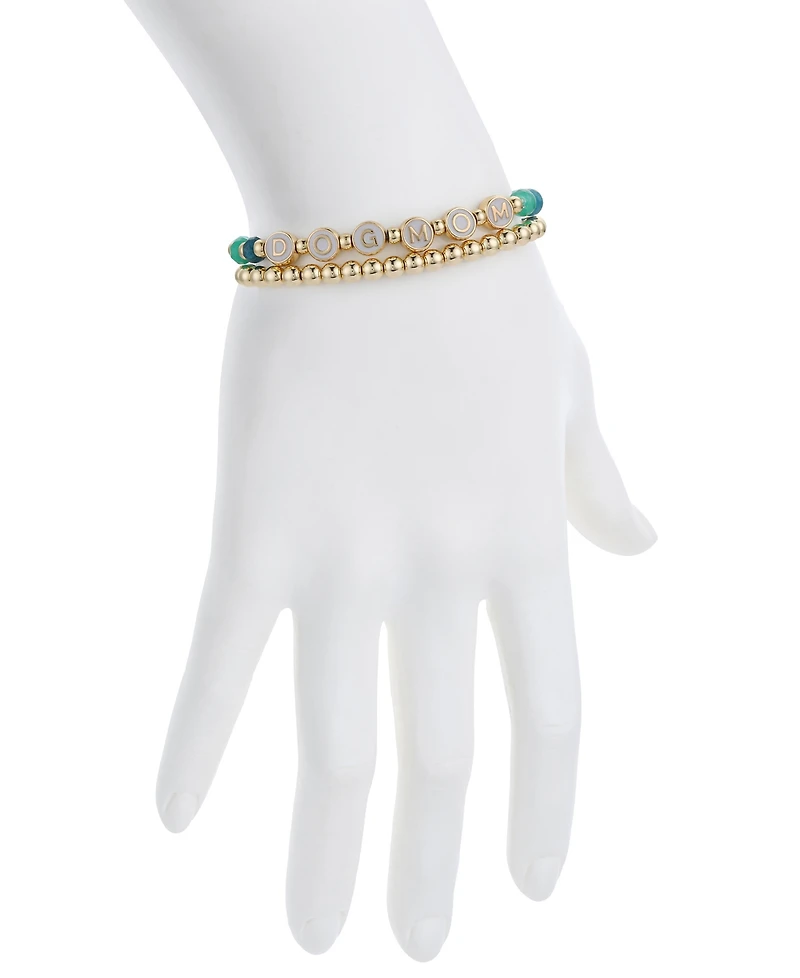 Unwritten Multi Blue Quartz Dog Mom Stone and Beaded Stretch Bracelet Set