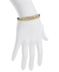 Unwritten Multi Blue Quartz Dog Mom Stone and Beaded Stretch Bracelet Set