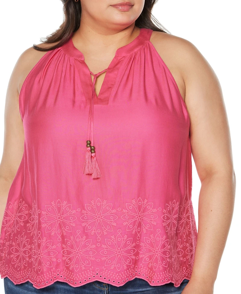 Belldini Black Label Plus Embroidered Hem Sleeveless Top
