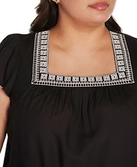 Belldini Black Label Plus Boho Embroidered Square Neck Top