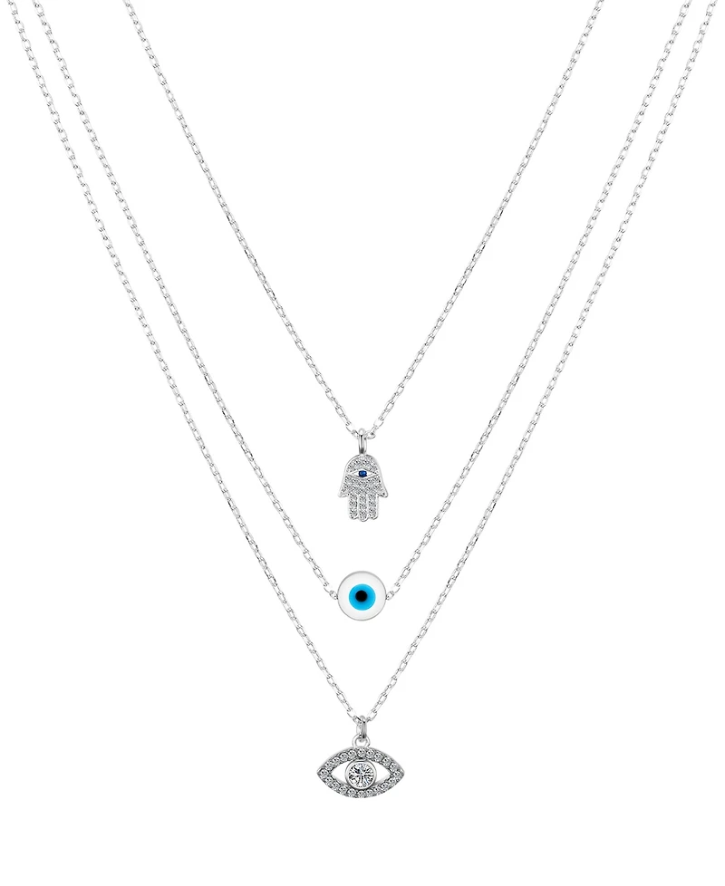 Unwritten Crystal Hamsa and Evil Eye Layered Necklace Set