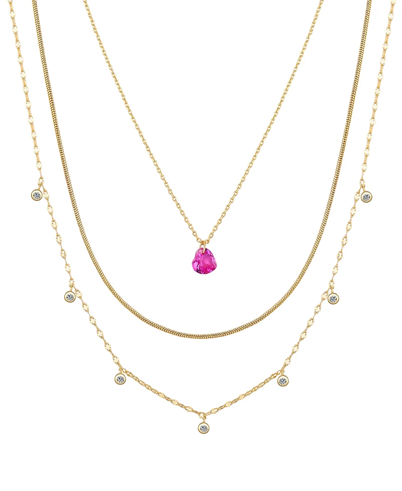 Unwritten Cubic Zirconia Bezel Ruby Heart Layered Necklace Set