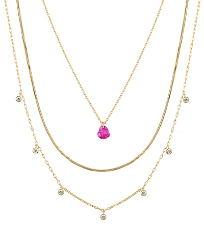 Unwritten Cubic Zirconia Bezel Ruby Heart Layered Necklace Set