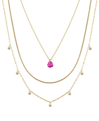 Unwritten Cubic Zirconia Bezel Ruby Heart Layered Necklace Set