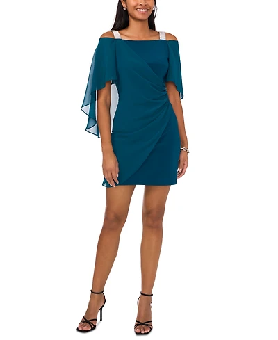 Msk Beaded-Strap Capelet-Back Dress