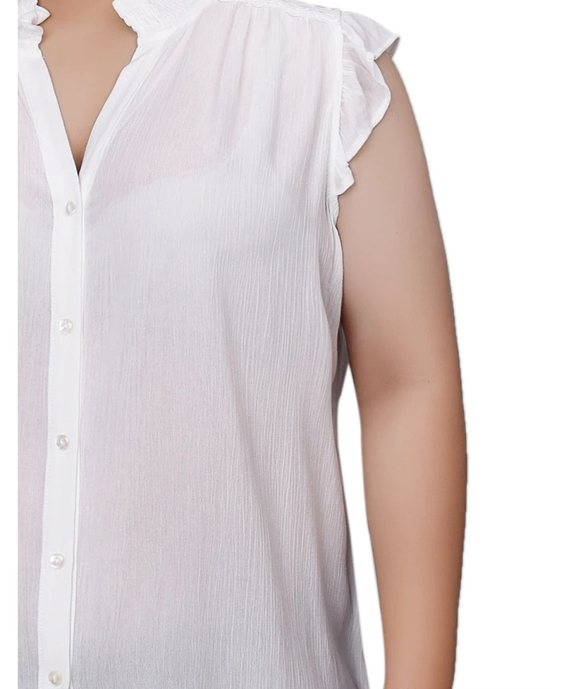 Ny Collection Plus Short Flutter Sleeve Crepon Blouse