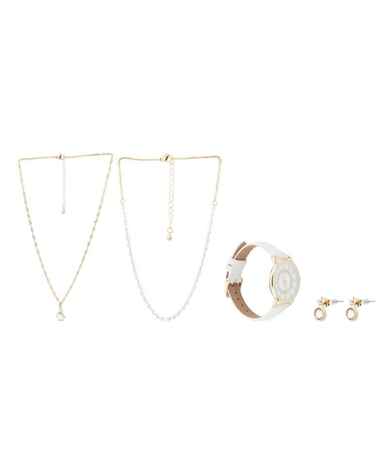 Jessica Carlyle Women's Analog, Three-Hand Quartz White Polyurethane Strap Watch 34mm Gift Set