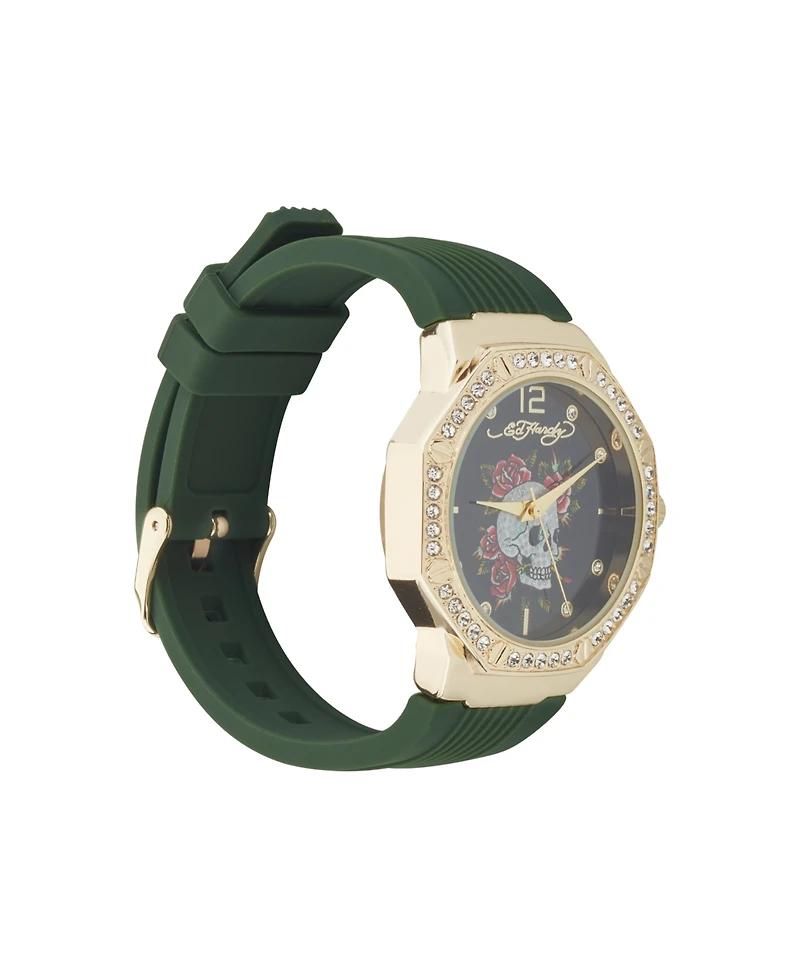 Ed Hardy Women's Quartz Matte Green Silicone Strap Watch 38mm